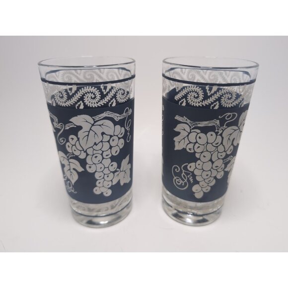 Hazel Atlas 1960s Blue Grape Pattern Glassware Cocktail Barware Vintage Set of 6 - Picture 12 of 16